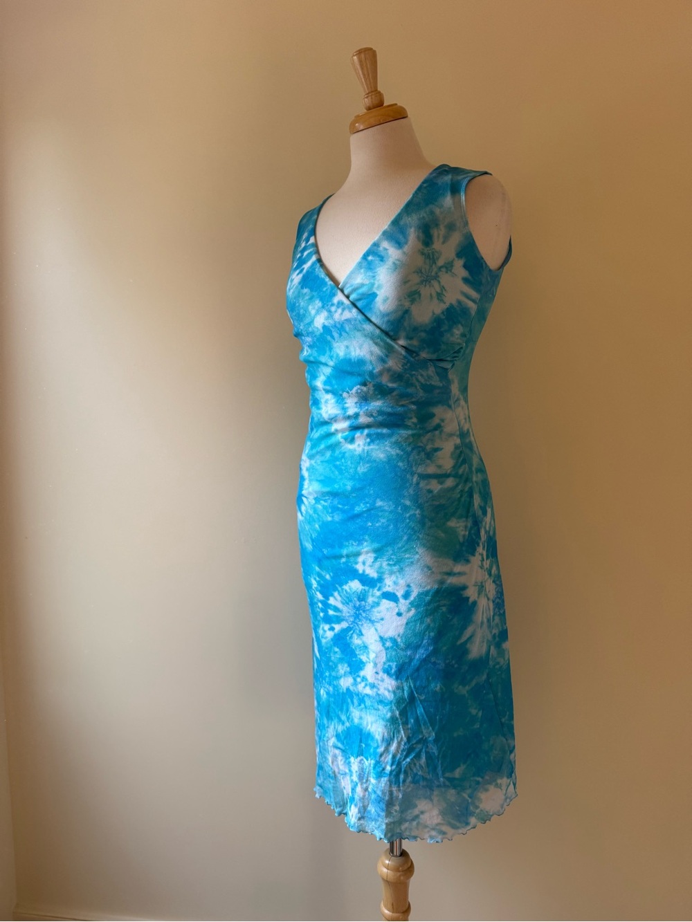 Weston Wear Blue Tie Dye Wrap Midi Dress Y2K Size M